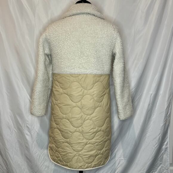 Abercrombie & Fitch Sherpa Quilted Longline Liner Coat Jacket White Tan XS - Picture 2 of 8